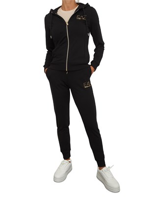 Tuta donna felpa+pantalone EA7 Emporio Armani in misto viscosa stretch nera in DONNA