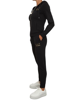 Tuta donna felpa+pantalone EA7 Emporio Armani in misto viscosa stretch nera in DONNA
