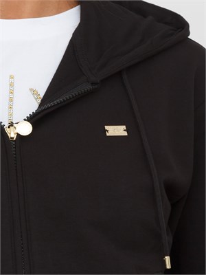 Tuta sportiva felpa+pantalone EA7 Emporio Armani in cotone stretch nero in DONNA