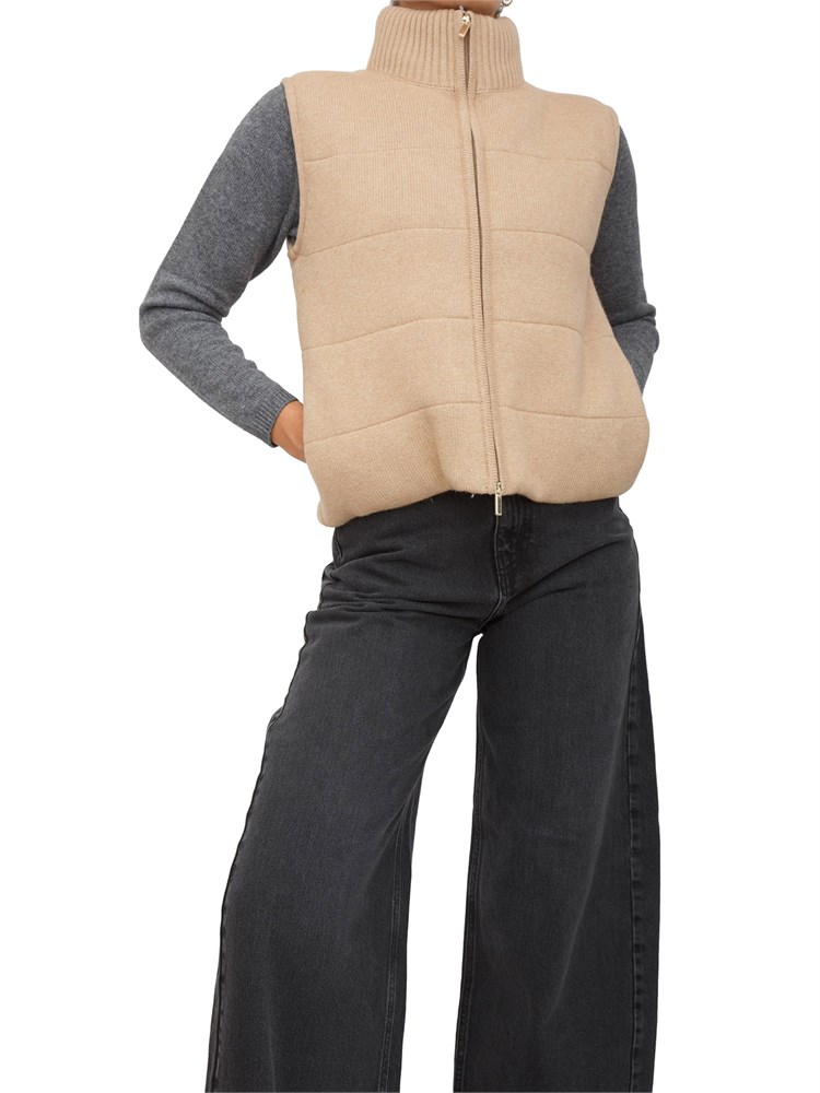 Gilet iBlues in lana beige imbottito e trapuntato con zip doppio cursore