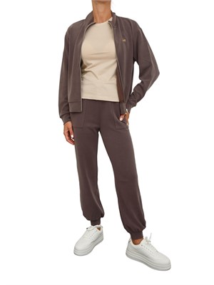 T-shirt donna EA7 Emporio Armani in cotone e modal beige con logo a micro borchie dorate in DONNA