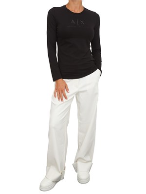 T-shirt donna Armani Exchange in jersey di cotone nero con logo strass tono su tono in DONNA