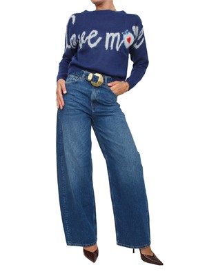 Maglia iBlues morbida in misto mohair blu con lettering a contrasto in DONNA