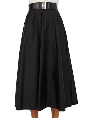 Gonna midi Elisabetta Franchi in tessuto vela nero con cintura con logo in DONNA