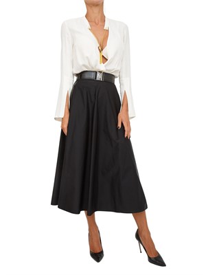 Gonna midi Elisabetta Franchi in tessuto vela nero con cintura con logo in DONNA
