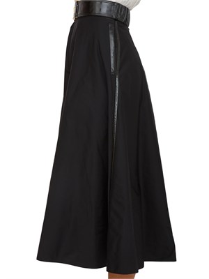 Gonna midi Elisabetta Franchi in tessuto vela nero con cintura con logo in DONNA