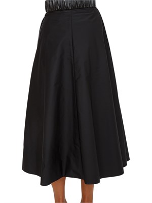 Gonna midi Elisabetta Franchi in tessuto vela nero con cintura con logo in DONNA