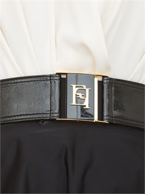 Gonna midi Elisabetta Franchi in tessuto vela nero con cintura con logo in DONNA