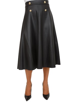 Gonna Fracomina modello flare midi a vita alta in ecopelle nera in DONNA