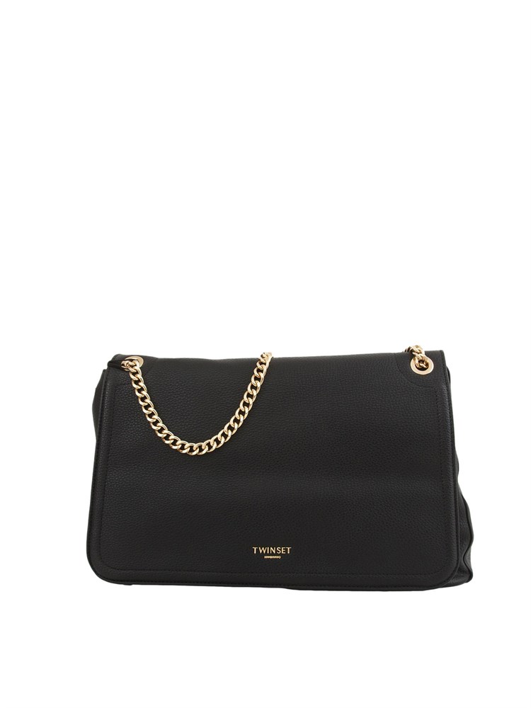 TWIN-SET Borsa a spalla 'Brera' Twinset con logo lettering in ecopelle nera