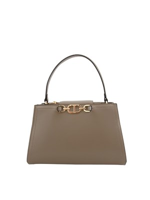 TWIN-SET Borsa 'First Class' Twinset con morsetto Oval T in pelle grigia taupe in DONNA
