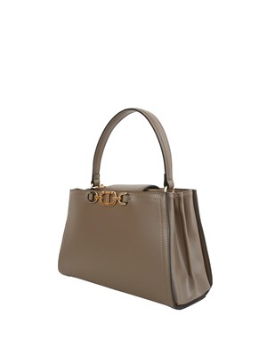 TWIN-SET Borsa 'First Class' Twinset con morsetto Oval T in pelle grigia taupe in DONNA