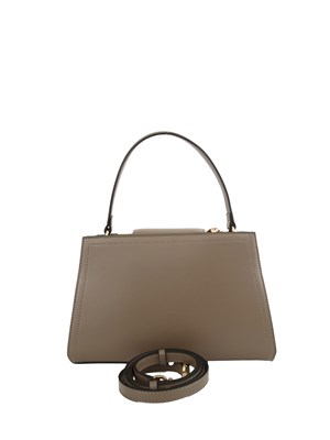 TWIN-SET Borsa 'First Class' Twinset con morsetto Oval T in pelle grigia taupe in DONNA