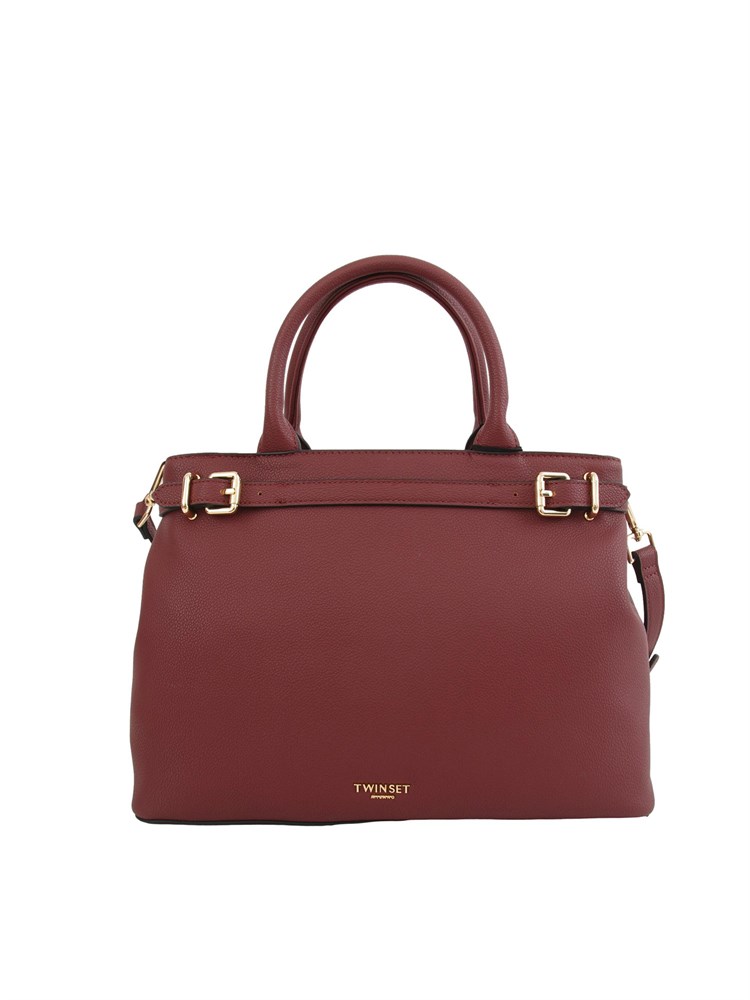 TWIN-SET Borsa shopper Twinset con fibbie e tracolla in pelle ecologica bordeaux