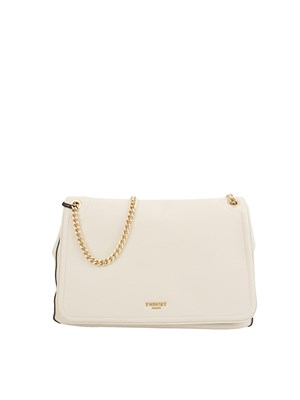 TWIN-SET Borsa a spalla 'Brera' Twinset con logo lettering in ecopelle avorio in DONNA