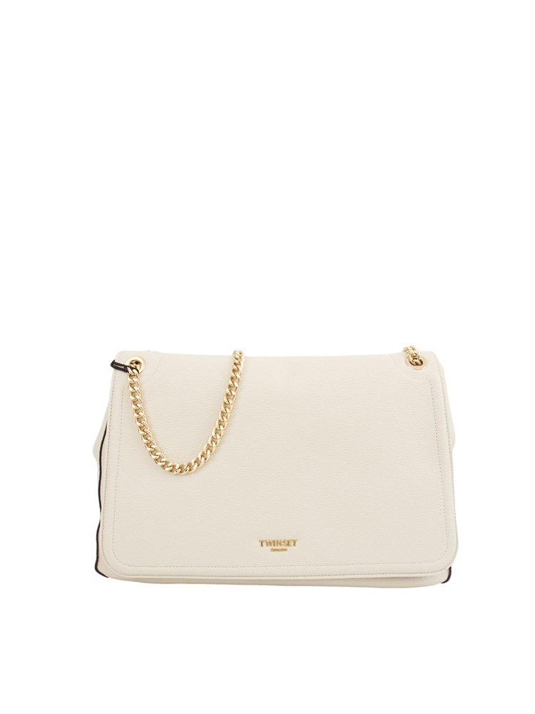 TWIN-SET Borsa a spalla 'Brera' Twinset con logo lettering in ecopelle avorio