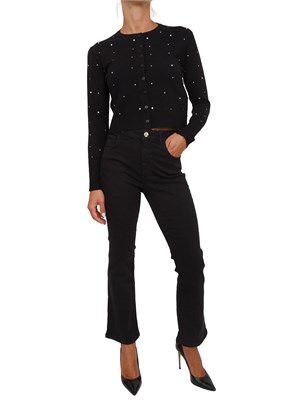 Cardigan cropped Emme Marella in misto lana nera con applicazione strass in DONNA