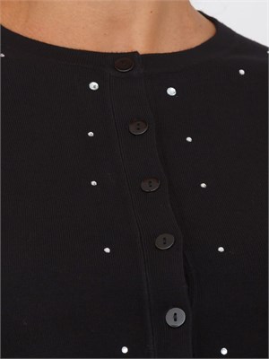 Cardigan cropped Emme Marella in misto lana nera con applicazione strass in DONNA