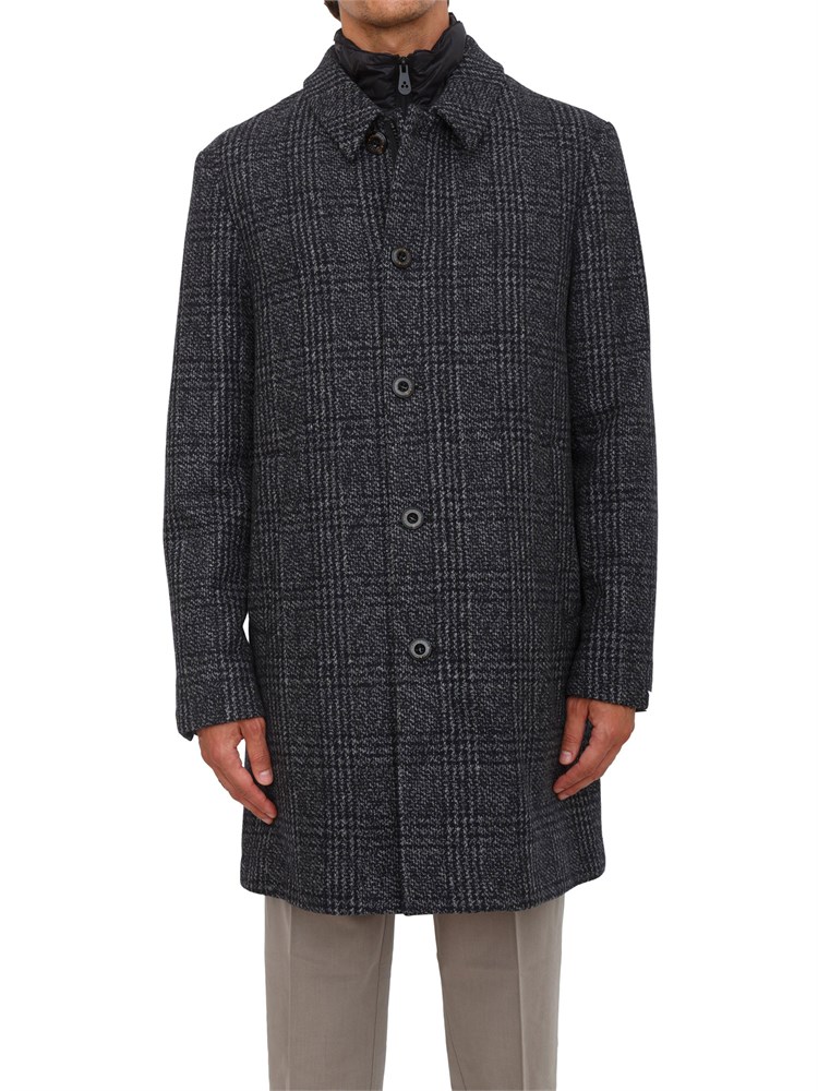 Cappotto grigio Peuterey in panno check con pettorina staccabile