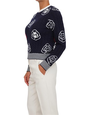 Maglia Fumato Marella in misto lana blu e fiori a contrasto in DONNA