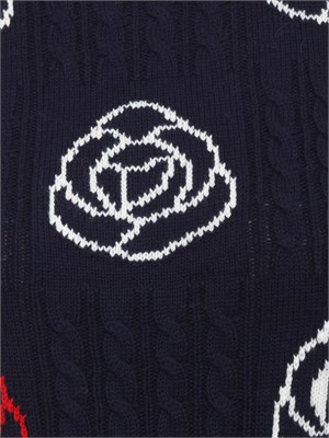 Maglia Fumato Marella in misto lana blu e fiori a contrasto in DONNA