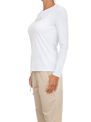 T-shirt donna Armani Exchange in jersey di cotone bianco con logo strass oro in DONNA