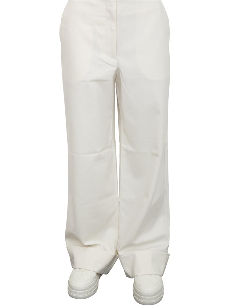 Pantalone donna Armani Exchange in misto viscosa avorio con risvolti
