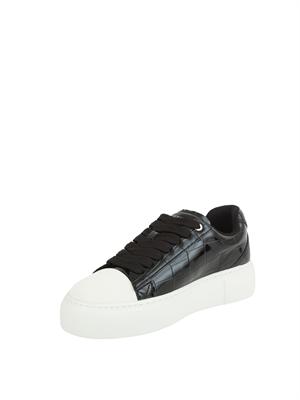 ARMANI EXCHANGE Sneakers donna Emporio Armani in ecopelle nera lucida effetto coccodrillo in DONNA