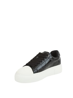 ARMANI EXCHANGE Sneakers donna Emporio Armani in ecopelle nera lucida effetto coccodrillo in DONNA