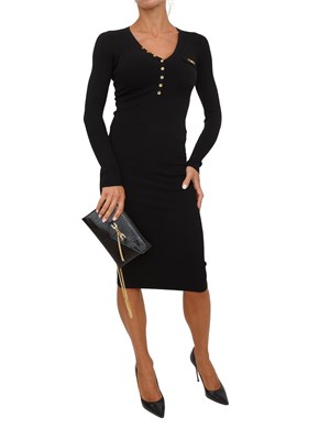 Abito Elisabetta Franchi in maglia nera a costine con taschino in DONNA