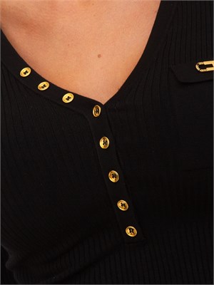 Abito Elisabetta Franchi in maglia nera a costine con taschino in DONNA