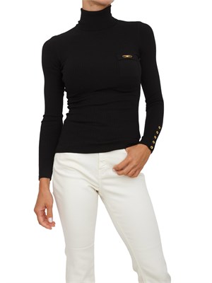 Maglia a costine Elisabetta Franchi in lyocell e seta nero con taschino e collo alto in DONNA