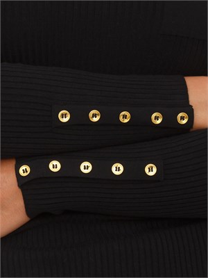 Maglia a costine Elisabetta Franchi in lyocell e seta nero con taschino e collo alto in DONNA