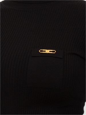 Abito Elisabetta Franchi a costine in maglia nera con taschino in DONNA