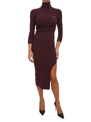 Abito Elisabetta Franchi a costine  in maglia bordeaux con taschino in DONNA