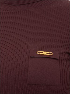 Abito Elisabetta Franchi a costine  in maglia bordeaux con taschino in DONNA
