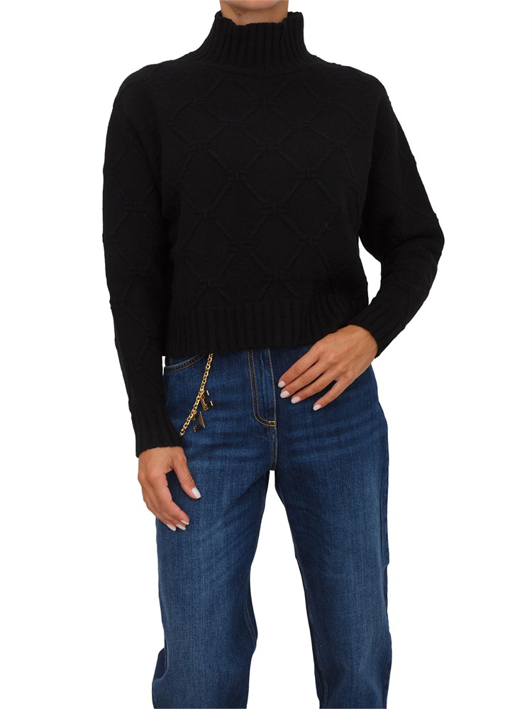 Pullover Elisabetta Franchi con losanghe jacquard  in maglia nera