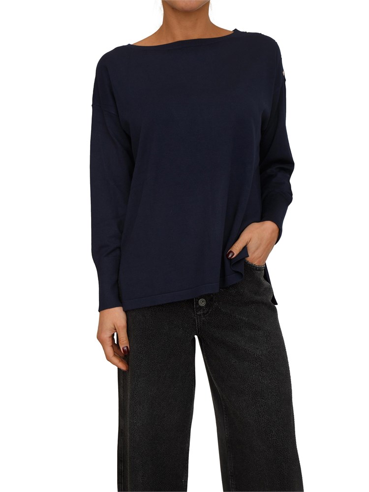 Maglia donna Fracomina in misto viscosa blu con bottoni