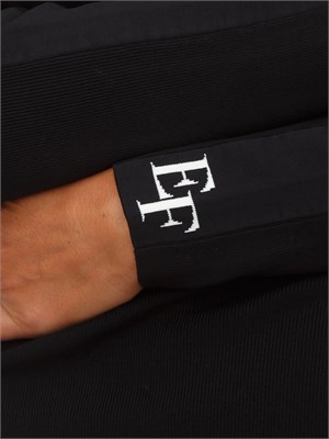Abito Elisabetta Franchi in viscosa nera con bande lucide con logo in DONNA