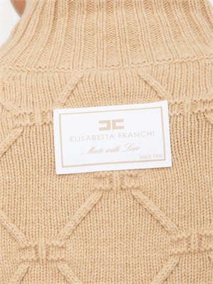 Pullover Elisabetta Franchi con losanghe jacquard  in maglia cammello in DONNA