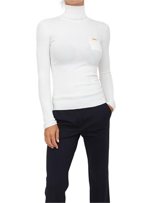 Maglia a costine Elisabetta Franchi in lyocell e seta avorio con taschino e collo alto in DONNA