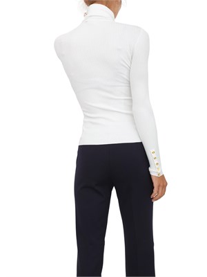 Maglia a costine Elisabetta Franchi in lyocell e seta avorio con taschino e collo alto in DONNA