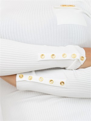 Maglia a costine Elisabetta Franchi in lyocell e seta avorio con taschino e collo alto in DONNA