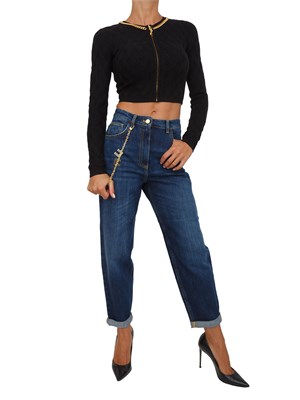 Cardigan Elisabetta Franchi a rombi con dettaglio gioiello in maglia nera in DONNA