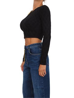 Cardigan Elisabetta Franchi a rombi con dettaglio gioiello in maglia nera in DONNA