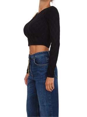 Cardigan Elisabetta Franchi a rombi con dettaglio gioiello in maglia nera in DONNA