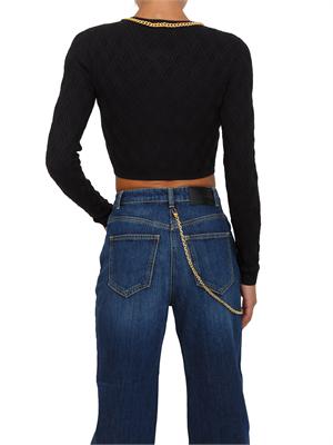 Cardigan Elisabetta Franchi a rombi con dettaglio gioiello in maglia nera in DONNA