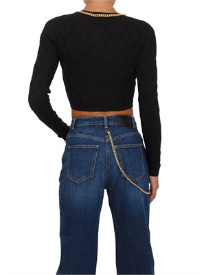 Cardigan Elisabetta Franchi a rombi con dettaglio gioiello in maglia nera in DONNA
