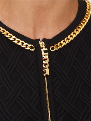 Cardigan Elisabetta Franchi a rombi con dettaglio gioiello in maglia nera in DONNA