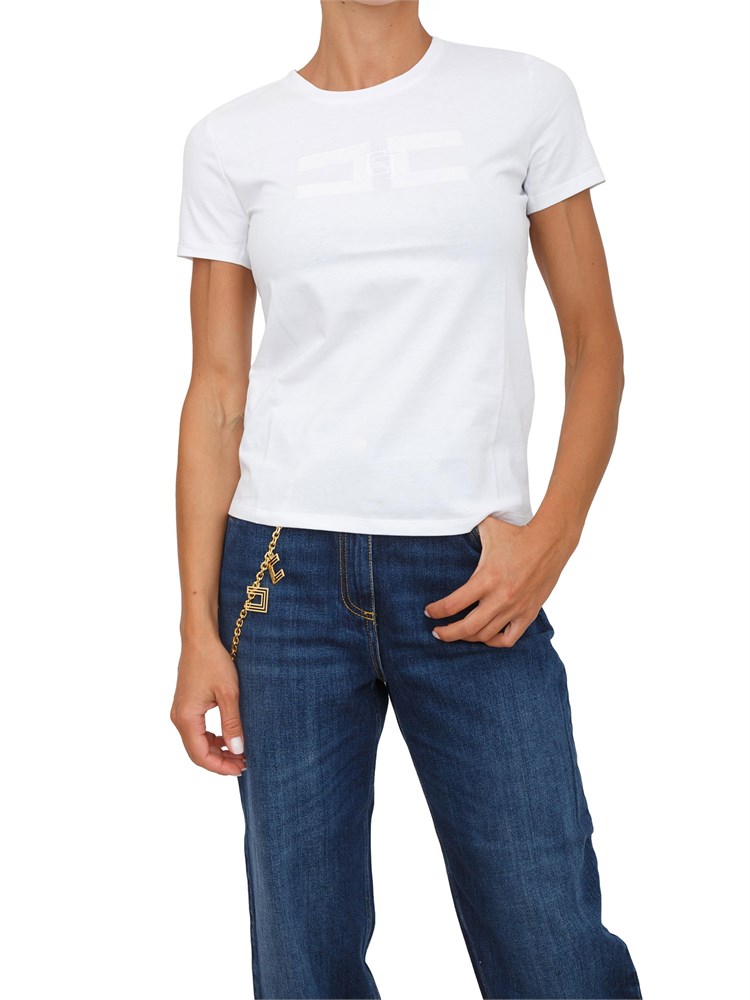 T-shirt Elisabetta Franchi in jersey di cotone bianco con ricamo logo